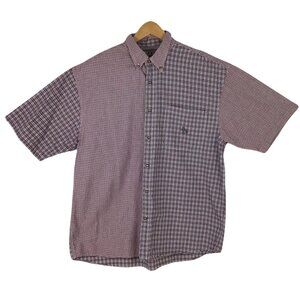 Bit & Bridle Mens XL Plaid Casual Button Down Shirt Short Sleeve Collar Red Blue